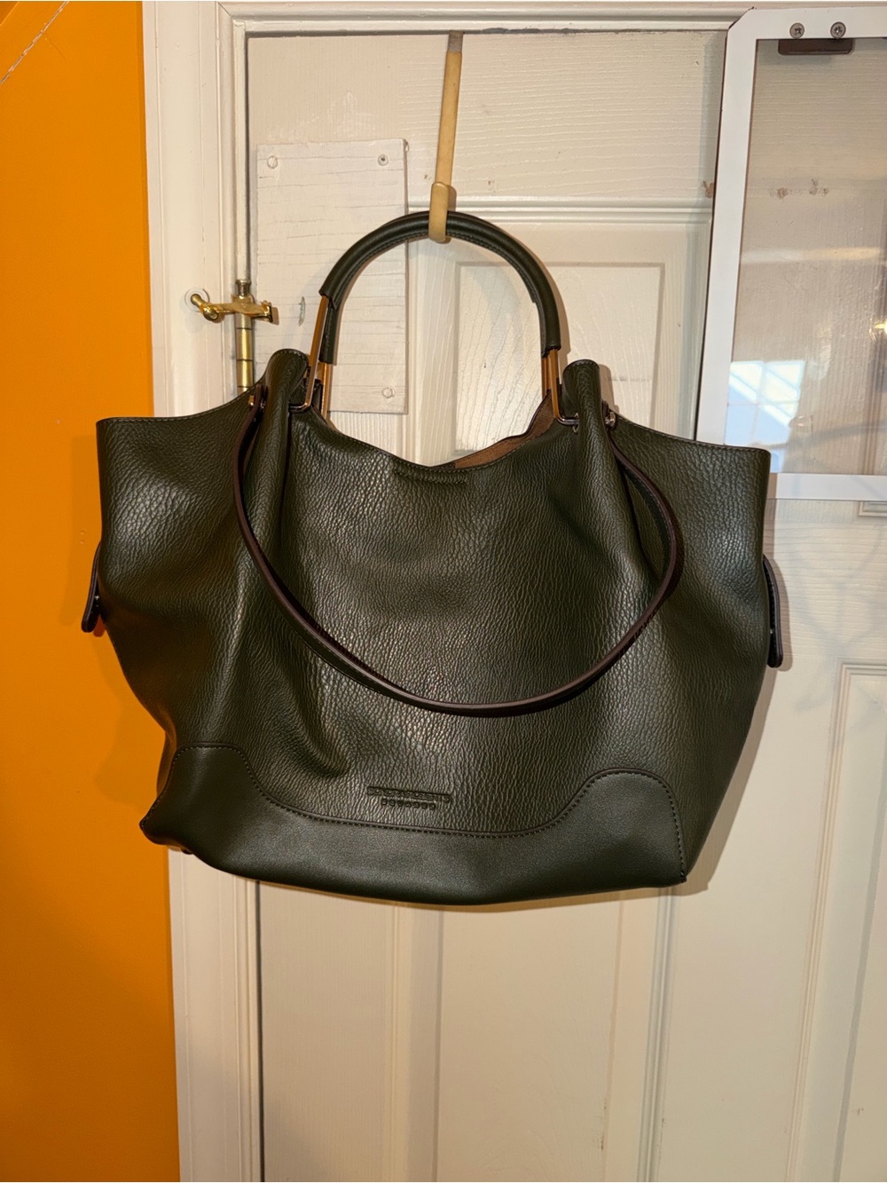 Sondra Roberts Olive Green Pebble Leather Tote